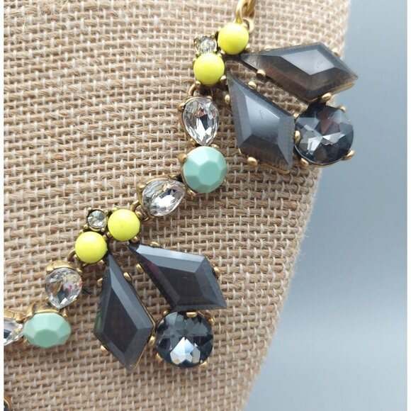J.Crew Gold Tone Chain Gray Crystal Blue Bead Collar Length Statement Necklace - Picture 6 of 9